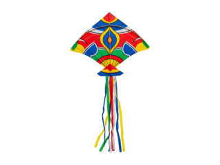 Vibrant Diamond-Shaped Kite with Colorful Streamers, Ready for Outdoor Flight and Festive Celebrations