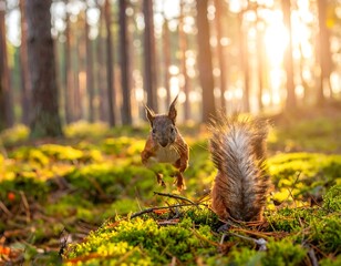 Squirrels in the Forest - A Glimpse of Wildlife in Nature.