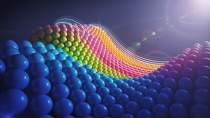 Colorful abstract wave of spheres and lines a digital rendering on transparent background