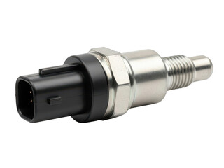 Close up of a silver and black automotive connector isolated on transparent background