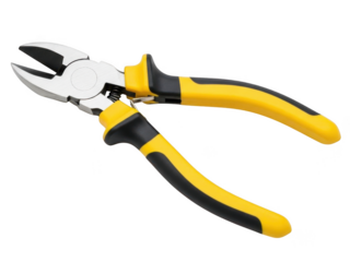 Yellow and black handled pliers on isolated on transparent background