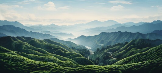 realistic photo of a glossy Coffee fields ,generative AI