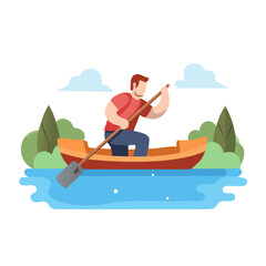 A man ride a big boat in river or pond. Ready for animation moral story.
