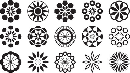 Selection of flower designs with geometric shapes for abstract floral decor