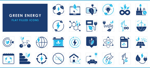A set of flat icons related to Green Energy.