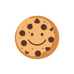 Fototapeta premium Cartoon Cookie with Chocolate Chips and a Smiling Face on White Background