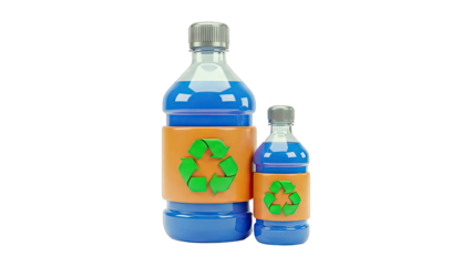 Two Blue Bottles with Recycling Symbol