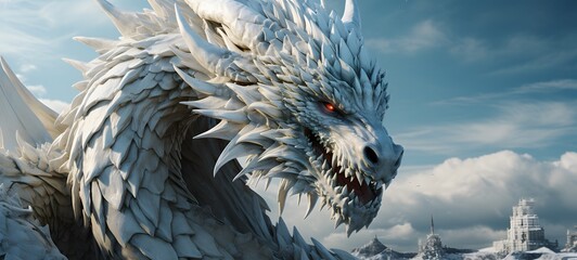 realistic photo of a glossy white dragon,generative AI
