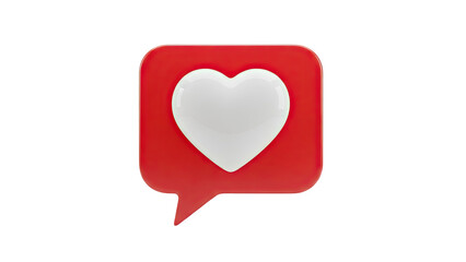 3D Red Speech Bubble with White Heart Icon on transparent background