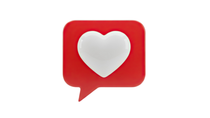 3D Red Speech Bubble with White Heart Icon on transparent background