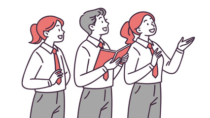 Three office workers standing and communicating with each other.