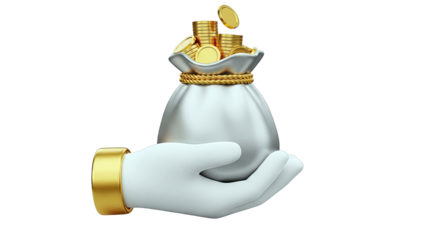 Hand Holding Bag of Gold Coins