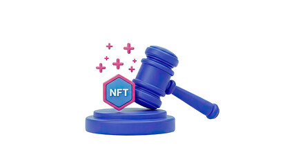NFT Auction Gavel and Hexagon Symbol