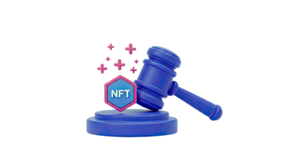 NFT Auction Gavel and Hexagon Symbol