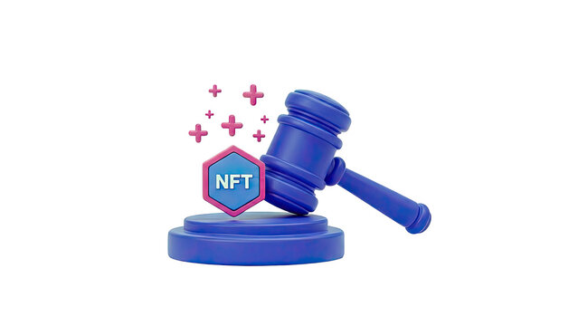 NFT Auction Gavel and Hexagon Symbol - Powered by Adobe