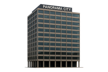 Modern High Rise Office Building Architecture Isolated on Transparent Background