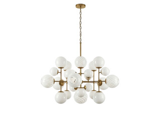 Modern white glass bubble chandelier light fixture with gold accents