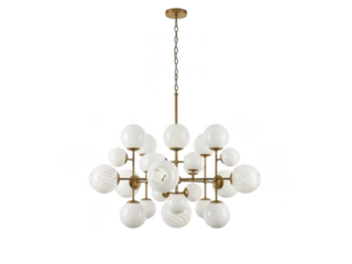 Modern white glass bubble chandelier light fixture with gold accents