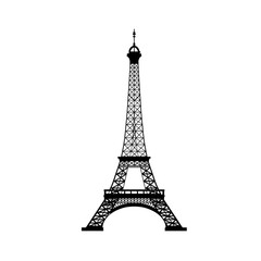 Black silhouette vector of the Eiffel Tower, iconic Paris landmark. Minimal and elegant illustration isolated on white background, suitable for travel, tourism, and design projects.