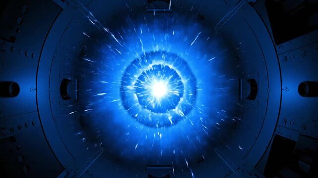 Futuristic Sci-Fi Blue Energy Tunnel Loop representing Fusion Reactor and Time Travel Portal