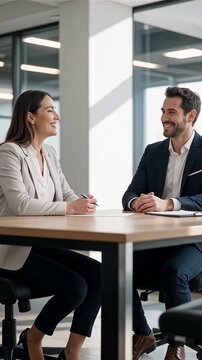 Professional Job Interview in Modern Office Setting. Hiring, recruitment, career growth. Vertical video