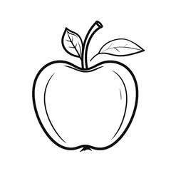 Fototapeta premium Monochrome Apple Illustration With Stem and Leaves Outlined on White Background
