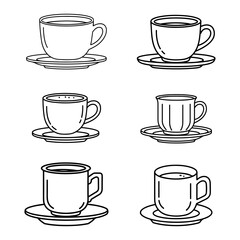 Obraz premium Set of six linear coffee and tea cup vector icons