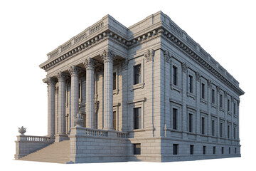 Obraz premium Grand neoclassical building with columns isolated on transparent background