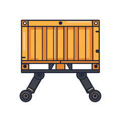 Yellow Crate on Wheeled Dolly with Black Suspension Isolated on White