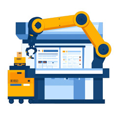Automated Robotic Arm System with Software Interface on White Background