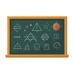 Wooden Framed Chalkboard with White Geometric Doodle Illustrations on Dark Green Background