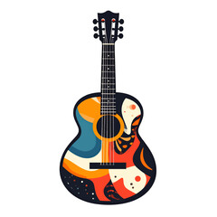 Colorful Abstract Acoustic Guitar Illustration with Pixel Art Style on White Background