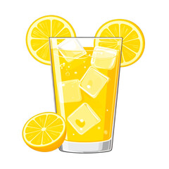 Refreshing Lemonade with Ice Cubes and Lemon Slices on White Background