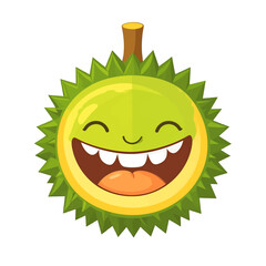 Joyful Durian Fruit Illustration with Smiling Face on White Background