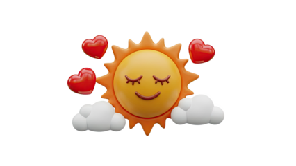 Smiling Sun with Hearts and Clouds