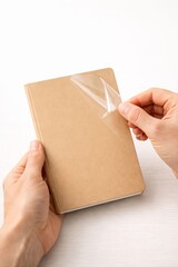 Fototapeta premium Removing protective film from notebook cover