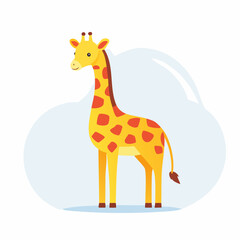Obraz premium Cute cartoon vector illustration of a funny tall baby giraffe character with a long neck isolated on a white background for wild safari and zoo animal nature art