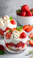 Strawberry Parfaits - A Delicious Dessert in Glass Bowls.