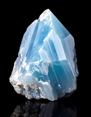 Striking Blue Calcite Crystal Formation on Black Background.