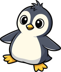 Obraz premium cute cartoon penguin character illustration isolated on white background, adorable baby penguin mascot design for kids, stickers, and animations projects