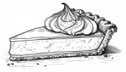 Detailed Black and White Drawing of a Slice of Pie.