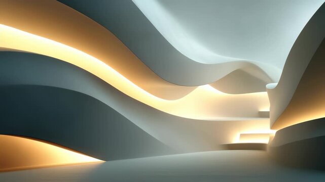 Futuristic Curved Glowing Modern Interior Space Background
