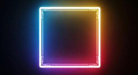 Vibrant neon rectangle frame glowing with electric blue orange and pink hues