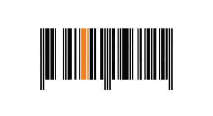 Fototapeta premium Abstract barcode vector illustration with orange accent line, modern bar code graphic element for retail packaging and product identification
