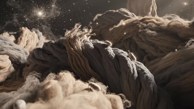Isopods Crawling on Rope Against Starry Sky