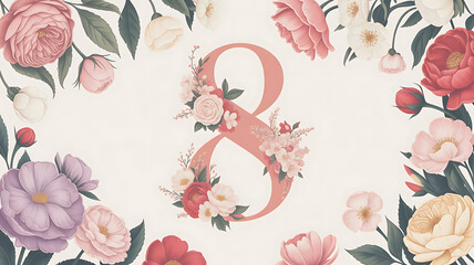Beautiful floral number eight on white background