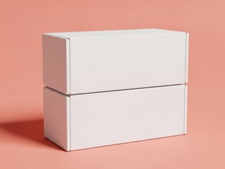 Stacked white product boxes mockup against a pastel peach background soft lighting creates clean minimalist design showcasing packaging and display
