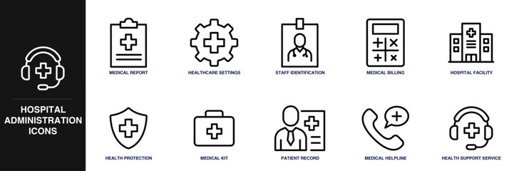 Hospital Administration Line Icon Set