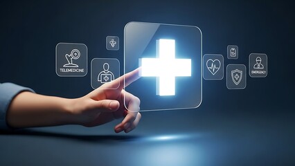 Futuristic healthcare interface with medical symbols on a digital screen