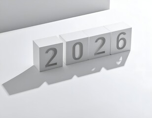 White blocks arranged to display the year 2026, casting long shadows